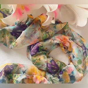 Floral Watercolor Silk Scarf - Multi-Color